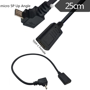 高品质USB 3.1 C型母对微型USB 2.0 5pin公弯头90度左右向下延伸电缆 - Product Image 6