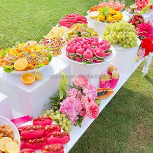 SHP - Mesa de comida em acrílico transparente retangular de 4 passos personalizada de fábrica, suporte para buffet de catering, mesa de comida em acrílico branco