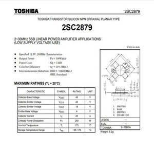 2SC2879 2SC2879A 2SC2879. C2879 C2879A C2879. - <strong>ORIGINAL</strong> TRANSISTOR . 2~30MHz SSB LINEAR POWER AMPLIFIER APPLICATIONS - Product Image 2