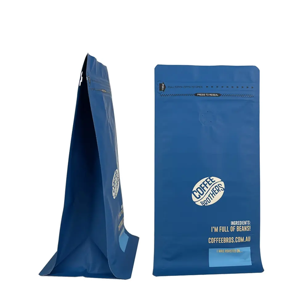 उच्च गुणवत्ता आपूर्तिकर्ता एल्यूमीनियम पन्नी फ्लैट नीचे कॉफी की फलियों के लिए वाल्व के साथ कॉफी बैग पैकेजिंग