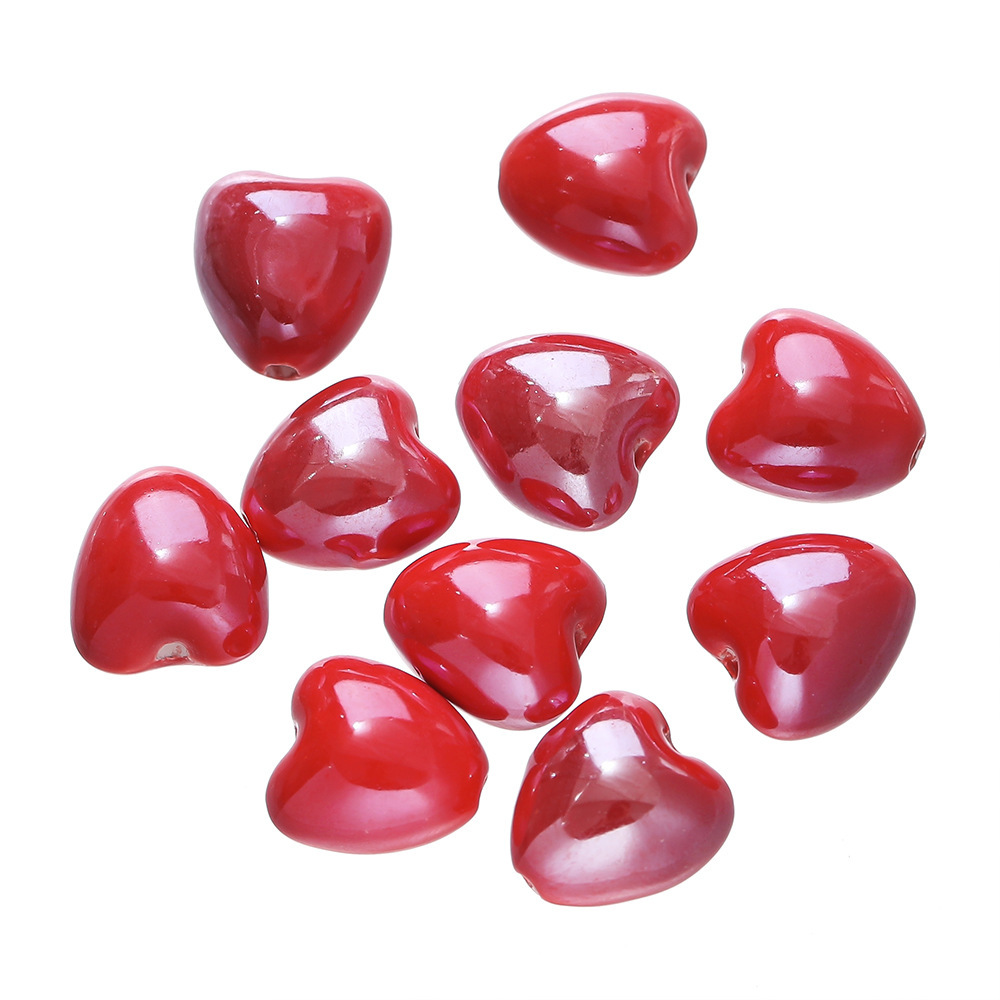 Cuentas de Corazón de Cerámica - Rojo