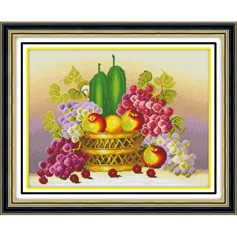 Cesta de frutas para decoración del hogar, pintura, punto de cruz, costura, conjunto de impresión artesanal, Kits de bordado, tela de aida