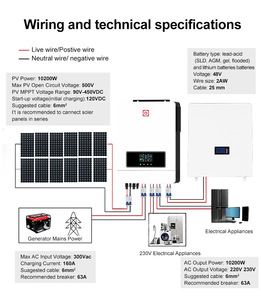 48VDC 10200瓦电网混合太阳能逆变器，带160A MPPT充电器控制器10.2kw双PV 18A输入和2个负载输出 - Product Image 2