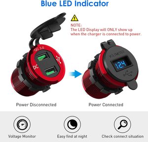 12V USB插座12V/24V 36w铝制快速充电3.0 USB车载充电器双充电器插座电源适配器插座，带汽车发光二极管 - Product Image 4