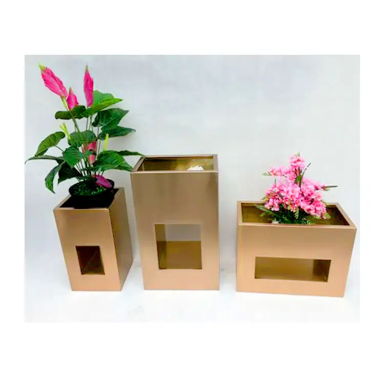 Stainless Steel Brushed Decorative Flower Pot Home Decor Flower Vases Metal Gold Large Indoor Flower Pots