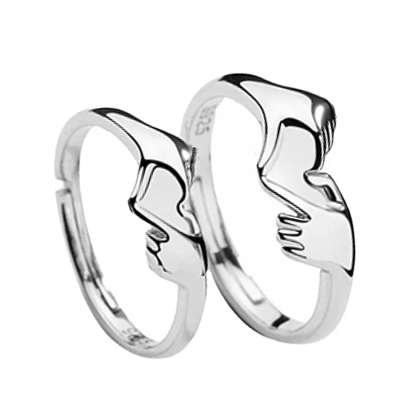 ZHENZHIZHE Sliver Gold Plated Wedding Ring Geometric Palm Love Gesture Couple Ring Romantic Hands Heart Ring For Women