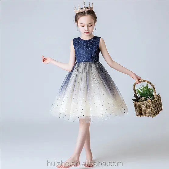 Vestiti delle ragazze Bambini Paillettes Ragazze Abito Da Sposa Gradiente stellato blu Vestito Da Partito Del Bambino per Natale battesimo Ragazze Abito Da Sera