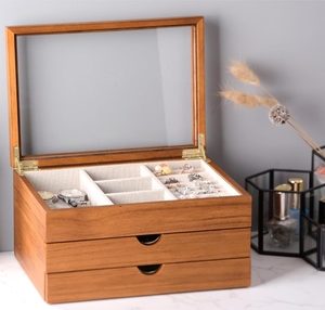 Бестселлер, изысканная большая емкость, 3 ящика, раздвижные ювелирные изделия, деревянный ящик для хранения прямоугольной формы - Product Image 6