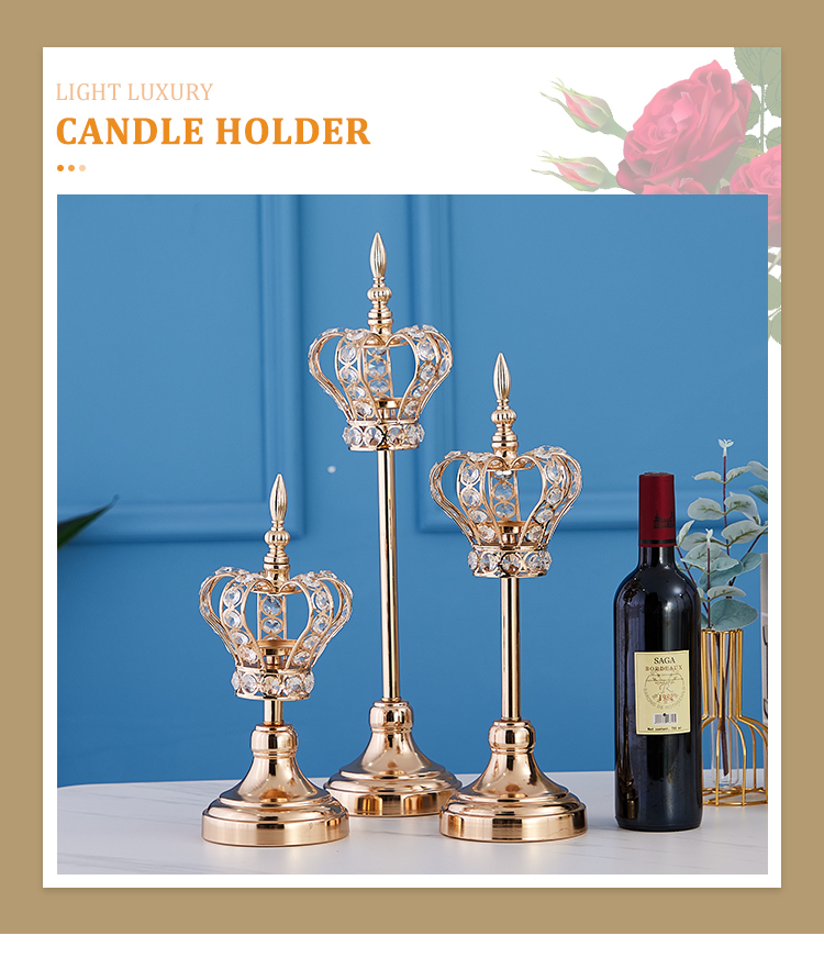 Zhuoyun Crown Design Home Party Wedding Table Centerpiece Gold Metal Candle Holder