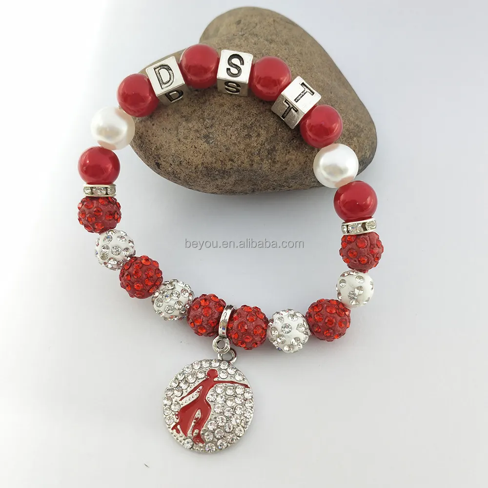 Tùy Chỉnh Sorority Chữ Delta Dst Đại Học Phụ Nữ Da Đen Xã Hội Kim Loại Bead Quyến Rũ Handmade Ngọc Trai Vòng Đeo Tay Đàn Hồi Bangle Đồ Trang Sức