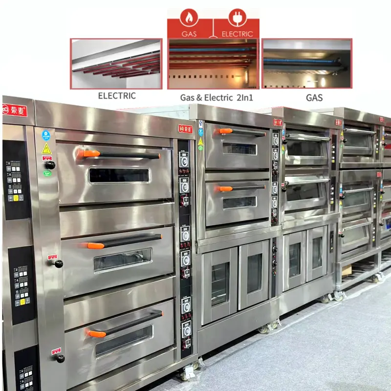 Comercial profesional pequeño gas Gaz y pan eléctrico para hornear solo panadero de dos pisos horno de pastelería equipo de panadería con vapor
