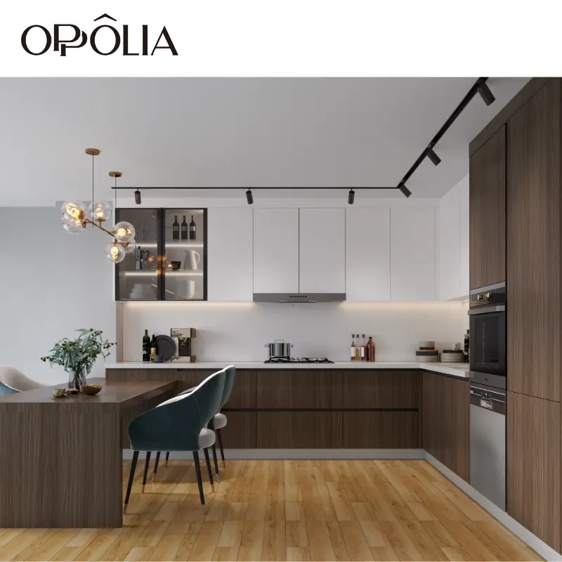 OPPOLIA Wholesale Unfinished Ghana Modular Kitchen Pantry Cabinets Aluminum Frame Glass Door with White Kitchen Furniture UV E1