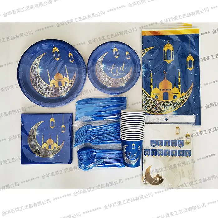 Conjunto de talheres de eid mubarak, kit de decorações de folha de ouro de ramadã, talheres de mesa descartáveis, dropshipping