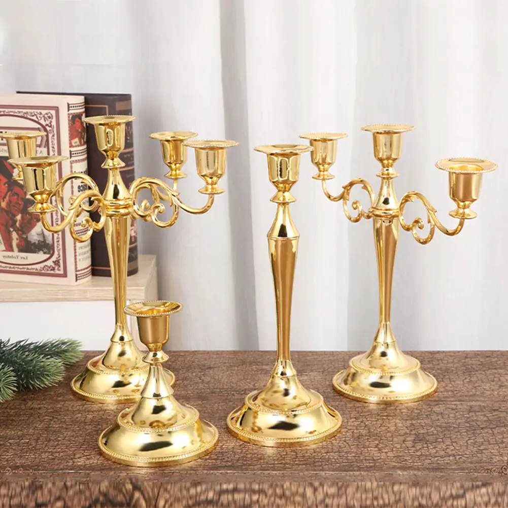 Portacandele in metallo retrò, argento dorato bronzo nero candelabro a 5 braccia candeliere da sposa/