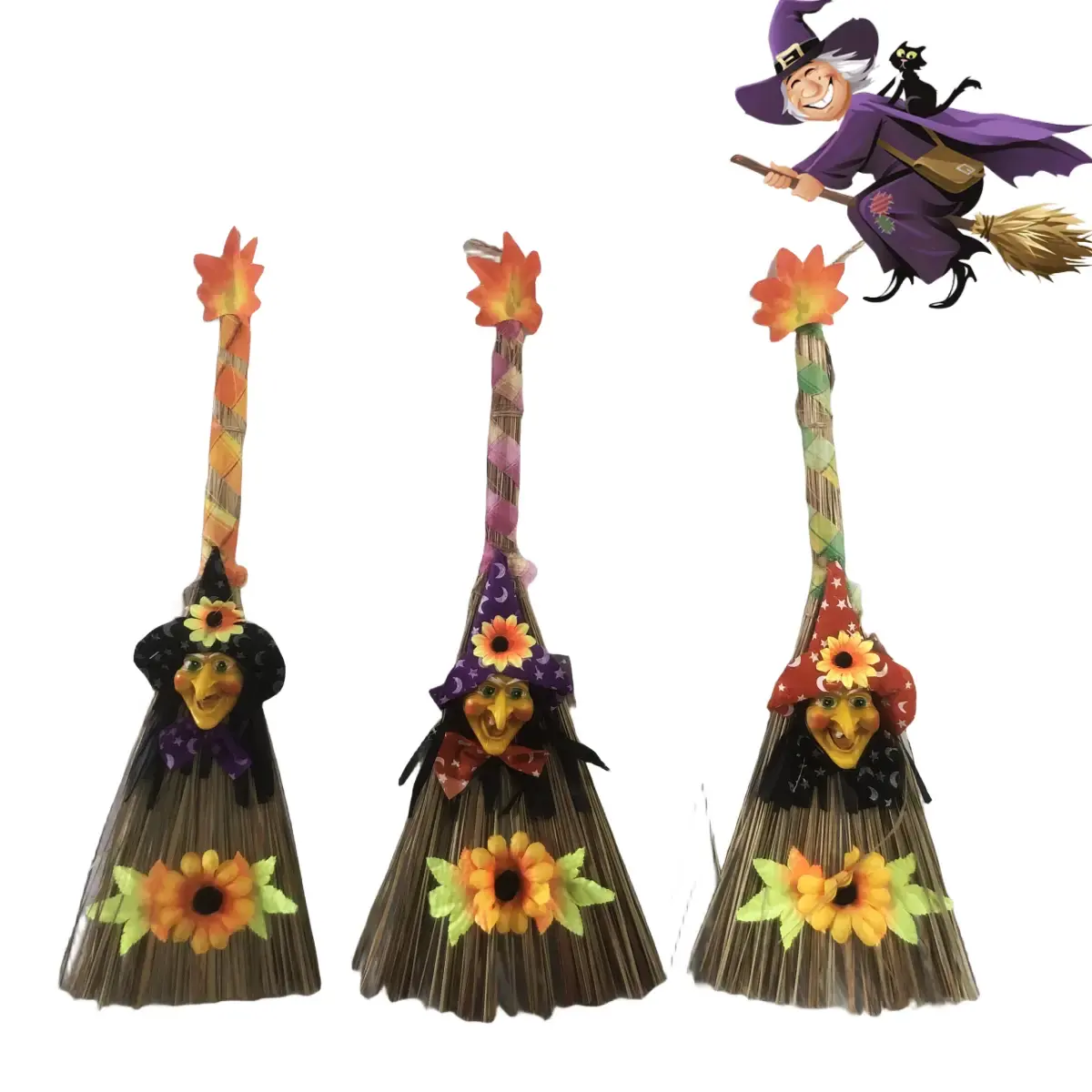 Cadılar bayramı kostüm cadı süpürge korkuluk Sorceress Broomstick sihirbazı dekor, iblis maskeli Prop cadılar bayramı dekorasyon