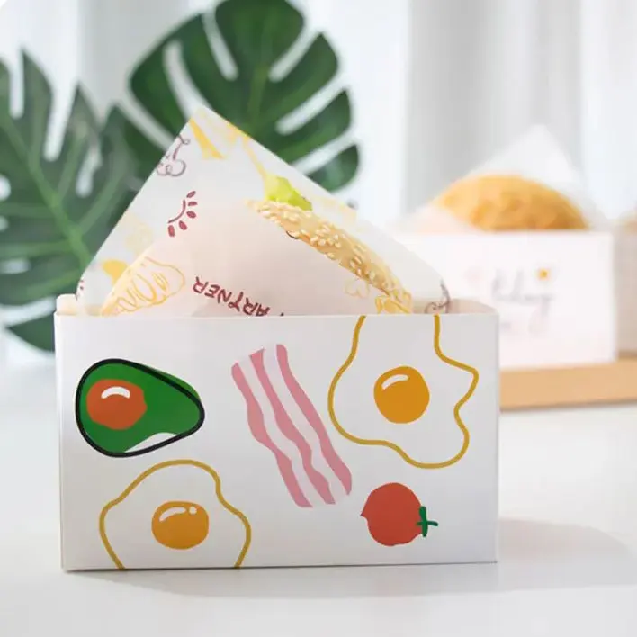 Embalagem de pão personalizado para almoço e café da manhã, suporte de papel para torradas de ovos grossos e sanduíches, caixa de papel para café da manhã e hambúrguer