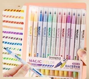 Marcador creativo para estudiantes, resaltador mágico de doble punta que cambia de color con 6/12 colores, recién llegado - Product Image 2