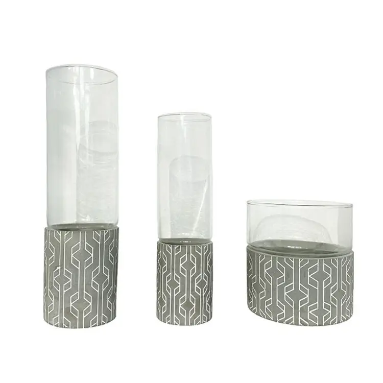 Nordic Moderne Unieke Home Decor Tafel Crystal Clear Bloem Vaas Cilinder Bud Vazen Glazen Vaas Met Cement Stand