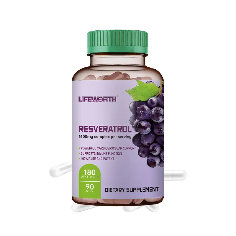 LifeworthResveratrol Trans-Resveratrol抗酸化ハーブサプリメント、緑茶、ブドウ種子エキス、ケルセチン