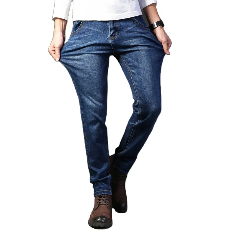 Jeans personalizados homens slim bolso Lápis Casual Algodão Straight-leg Calças dos homens Jeans jeans empilhados