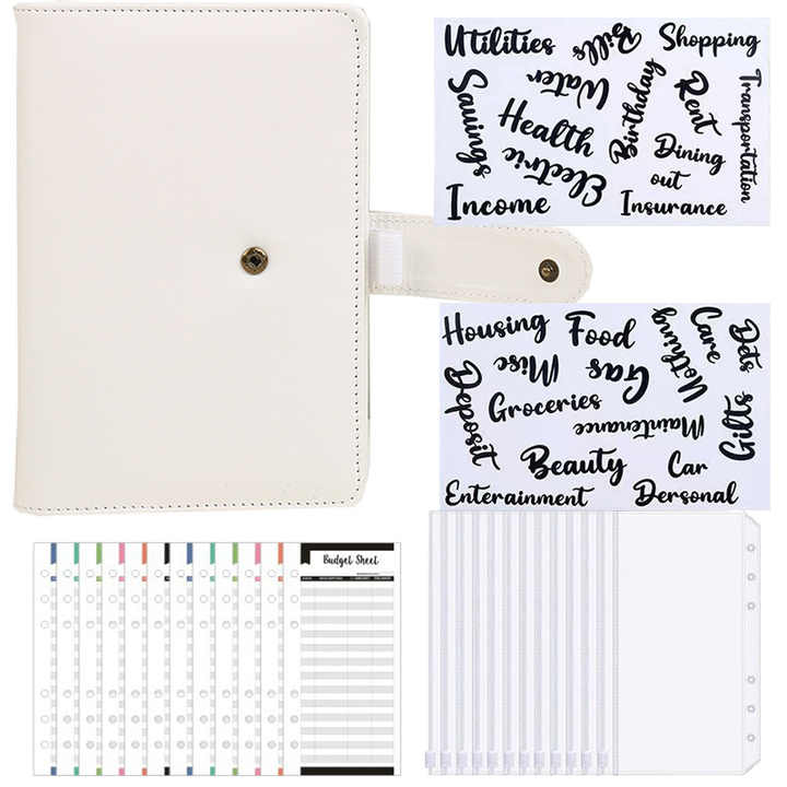 PU Leather Money Binder Organizer A6 A5 6 Ring Folder Cash Saving Envelope Budget Binder Luxury Promotion Hardcover 12 Sheets