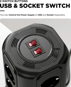 5 USB 12 yollu soket kule ve 5 USB çok soket soket şerit dalgalanma koruması ile 5 m kablo güç şeridi - Product Image 2
