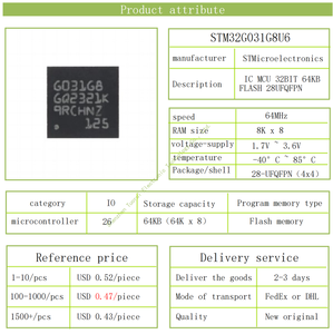 Stm32 Platte Mikrocontroller-IC 32 Bit STM32G031G8U6 Einzelkern 64 MHz 64 KB Schaltung IC Chip Integrated Circuit - Product Image 3