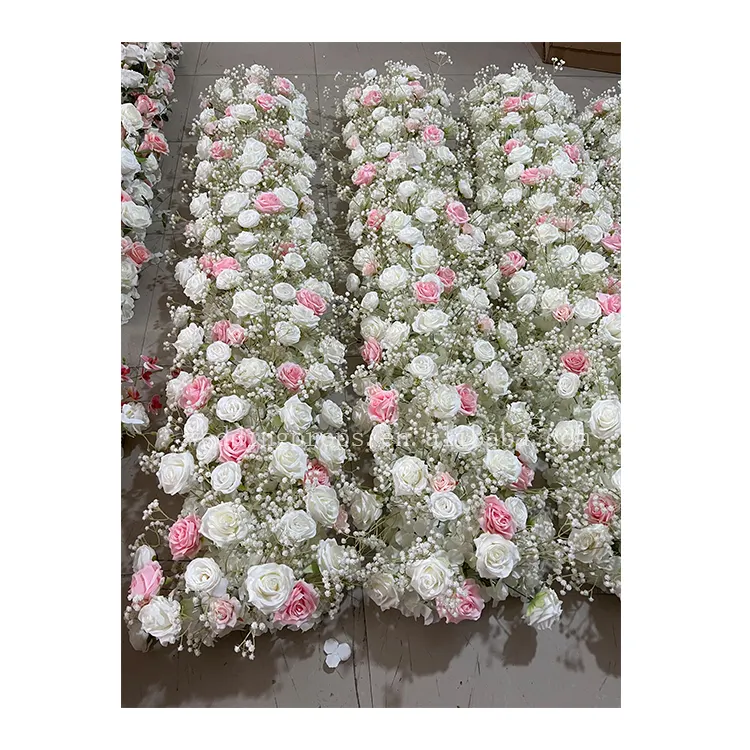 Hochwertige Fotografie Requisiten Seiden blume Panel Künstliche Blume Benutzer definierte Rosa Und Weiß Rose Läufer Für Hochzeit