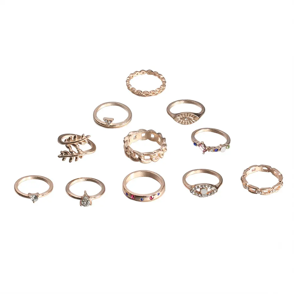 S3352 anello con diamante a foglia transfrontaliera anello con goccia d'acqua anello con strass opale 11 set