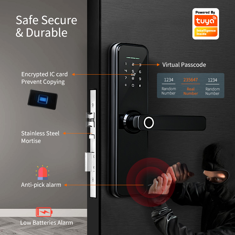Waterproof Keyless Biometric Security Electric Finger print Key Card Password Wifi Tuya Smart Lock
