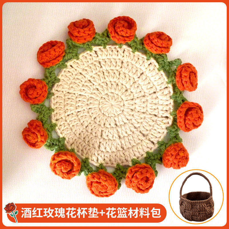 sous-verre fleur rose orange + kit matériel panier de fleurs