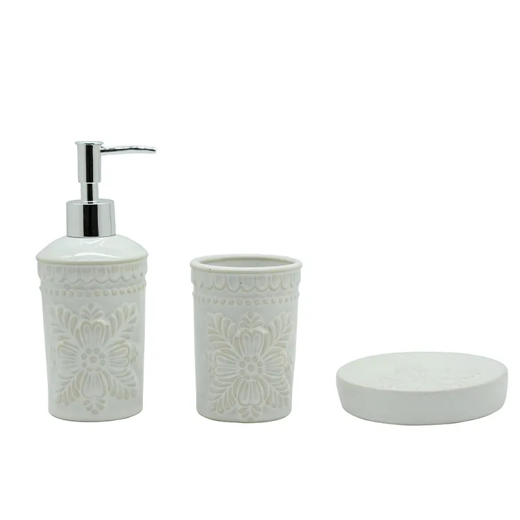 Set bagno moderno Lux Hotel in rilievo con motivo floreale in ceramica nera accessori per il bagno, compresa la toilette Dispenser per vasca