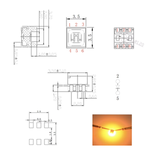 3535 Gelb Leuchtende 6-Pin Schwarze Oberfläche High-Cup <span class=keywords><strong>SMD</strong></span> LED-Chip 1600-1800K 18-20LM 3,5x3,5x2,8mm 120 - Product Image 2