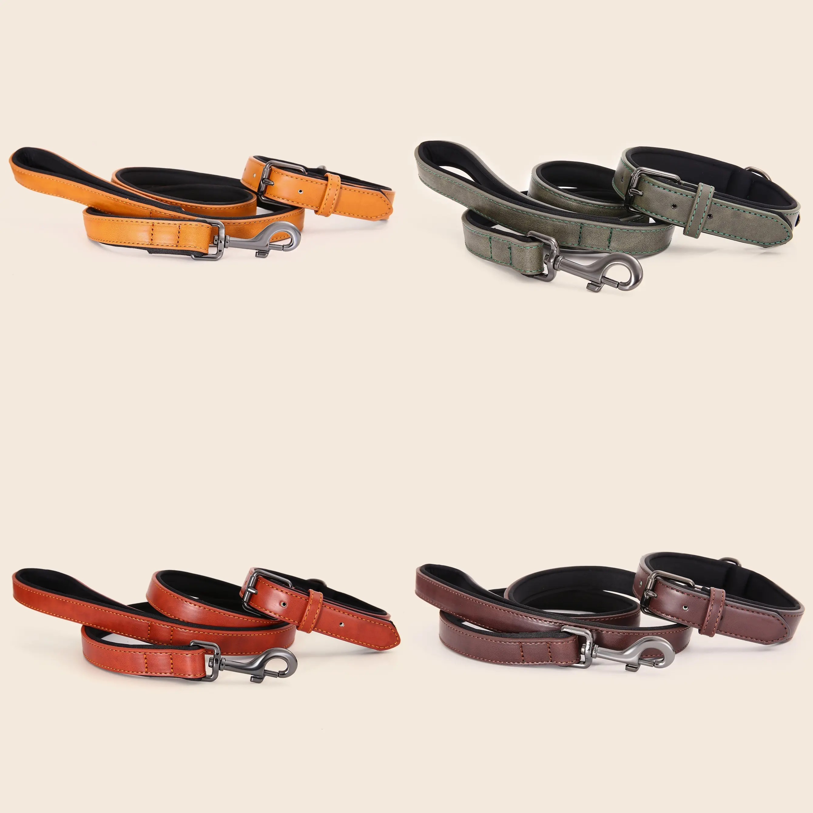 Wholesale luxury pu leather dog collar with matching leash pet collar