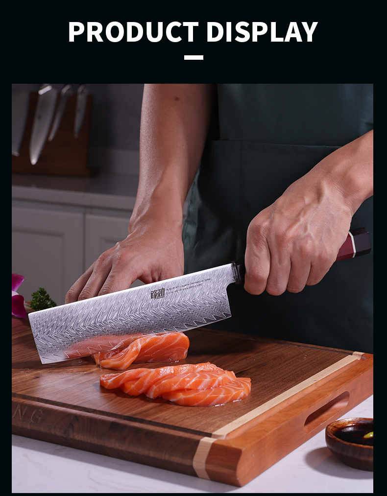 FINDKING Red Samurai Series Rosewood Handle AUS-10 67 Layers Damascus Steel 6.5 inch Kitchen Cleaver Nakiri Santoku Chef Knife