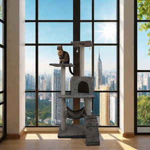 Produttore all'ingrosso albero gatto Sisal peluche corto con amaca Design stabile per i gatti - Product Image 4