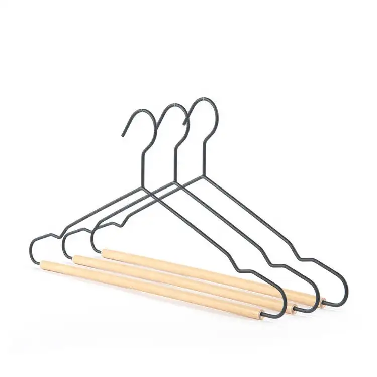 LEEKING Wholesale high quality clothing display wire anti slip hanger hotel with wooden strip hanger