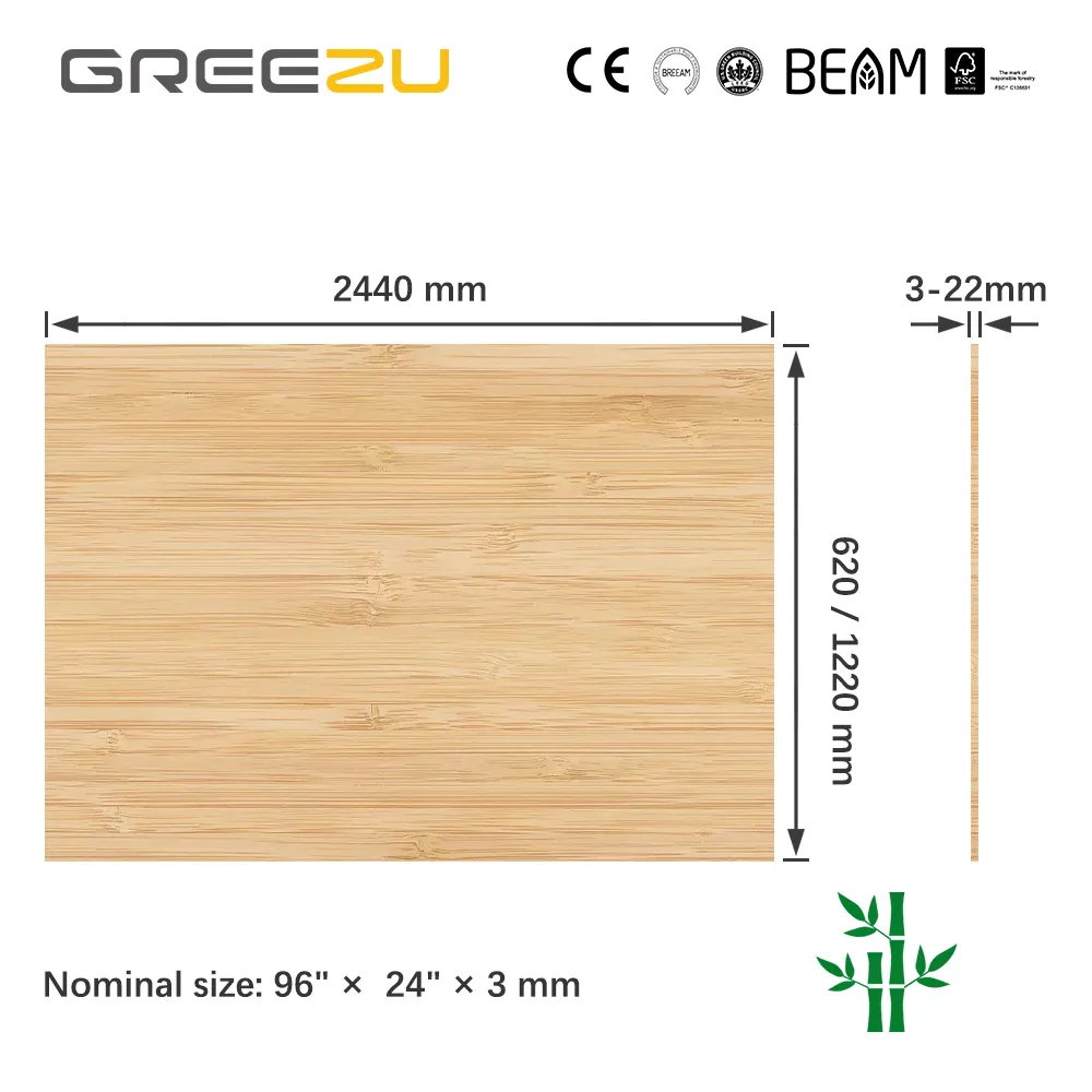 Greezu FSC feuille de contreplaqué de bambou naturel 4x8 contreplaqué de bambu stratifié croisé feuilles de bois de bambou verticales pour meubles