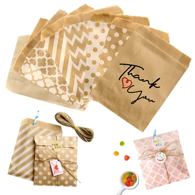 Weihnachten Kraft papier behandeln Taschen Flache Gunst Tasche für Sandwich Snacks Cookie Popcorn Party Kleine Geschenkt üte