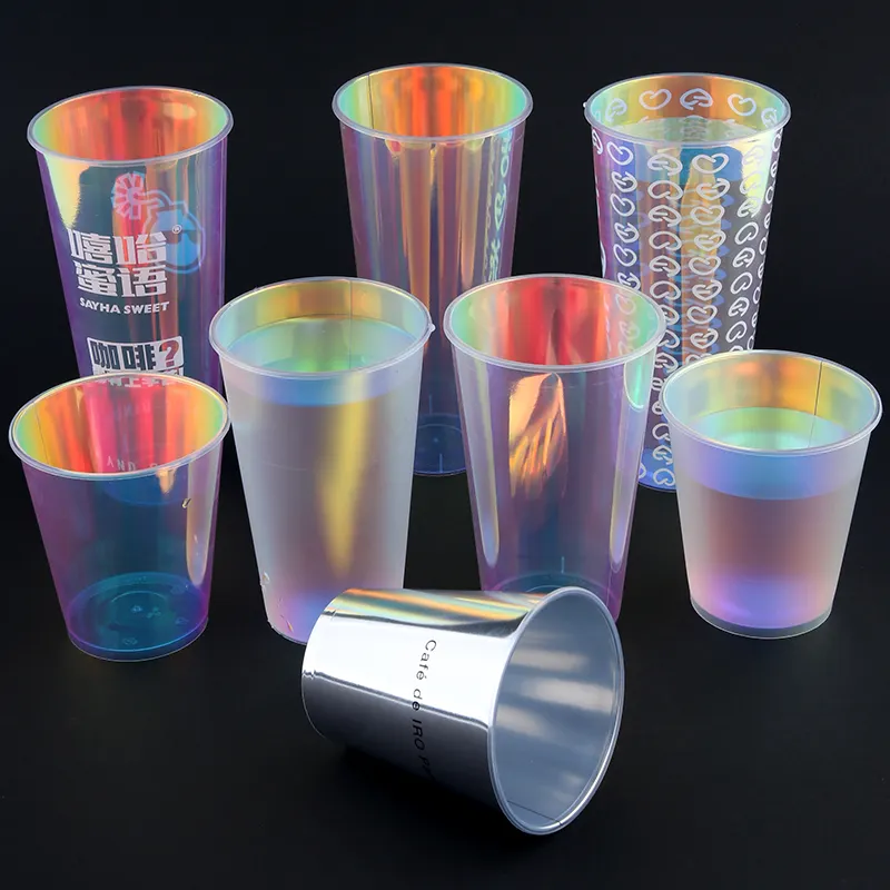 Tiendas de té de la leche PP 32oz 12oz taza de té de burbujas bebida fría personalizada Rainbow vasos de plástico desechables para 15 litros con tapa
