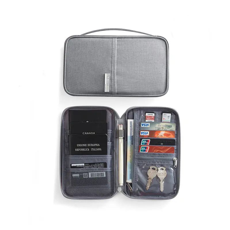 Borsa a portafoglio da viaggio multifunzionale personalizzata per porta passaporto all'ingrosso della fabbrica con manico