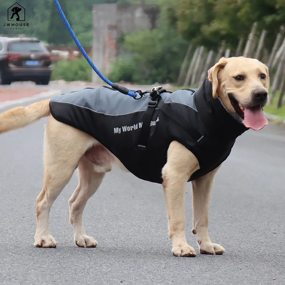 Kış büyük köpek giysileri su geçirmez ceket kablo demeti ile kürk yaka sıcak Pet giyim büyük köpek ceketi Labrador Bulldog aksesuarları