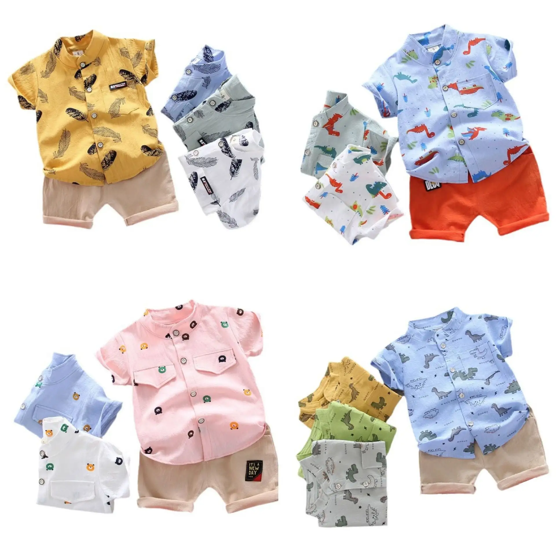 ملابس صيفية للأطفال قميص وبنطال من قطعتين بطبعة نجوم حروف أطقم ملابس أطفال قطنية