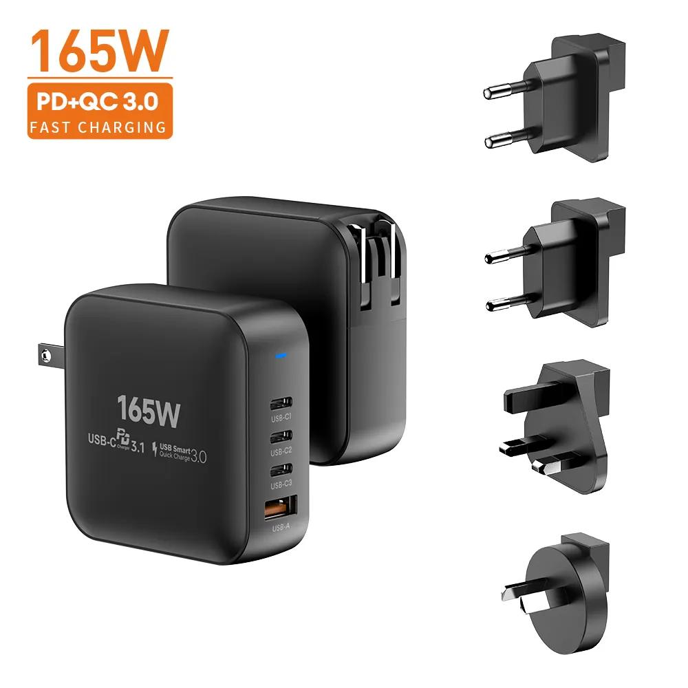 Hochgeschwindigkeits-165 W Gan-Ladegeräte Typ-C 100 W GaN-Ladegerät 65 W USB C Wandladegerät Station PD Schnelles Aufladen für MacBook Mobiltelefon