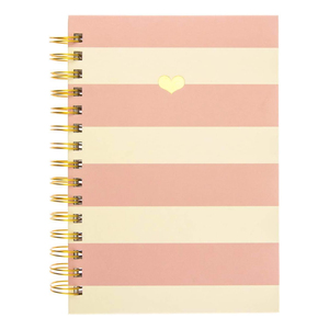 Customizable Pink <strong>Striped</strong> Spiral-Bound <strong>Notebook</strong> <strong>with</strong> Love Heart Design for School and Office Use-Designed for Girls - Product Image 1