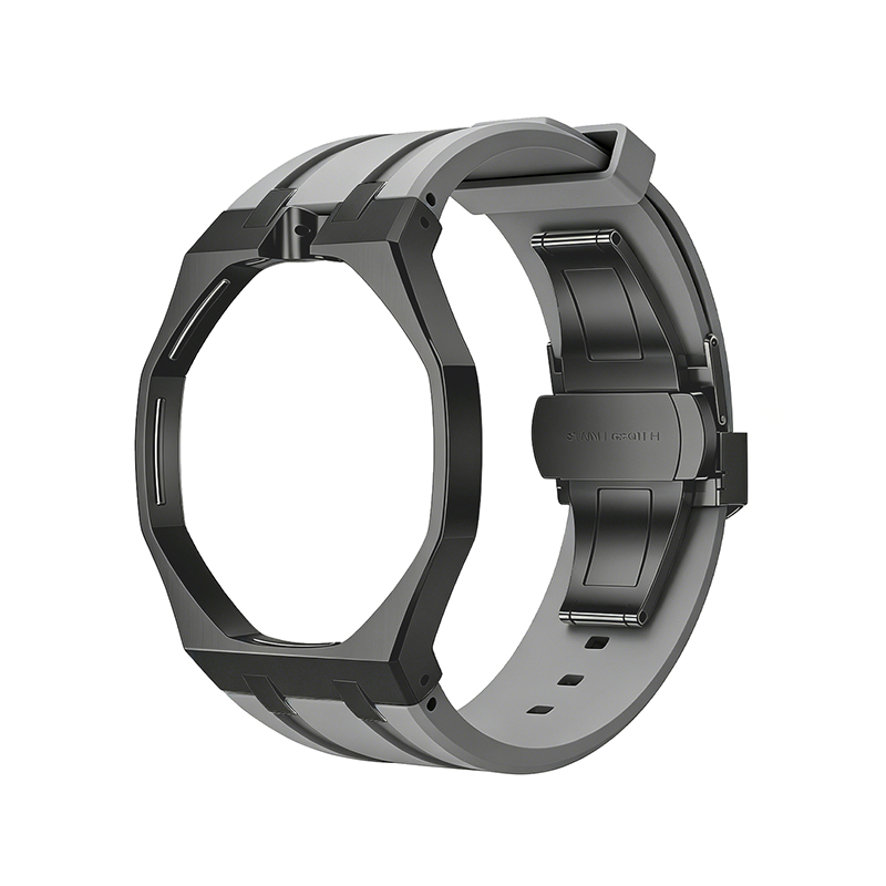 Boîtier noir Bracelet en silicone gris