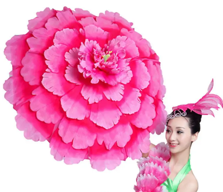 Paraguas de peonía multicapa para baile dominical, paraguas de fibra de baile de tela para fiesta de peonía, paraguas de flores chinas para actuación