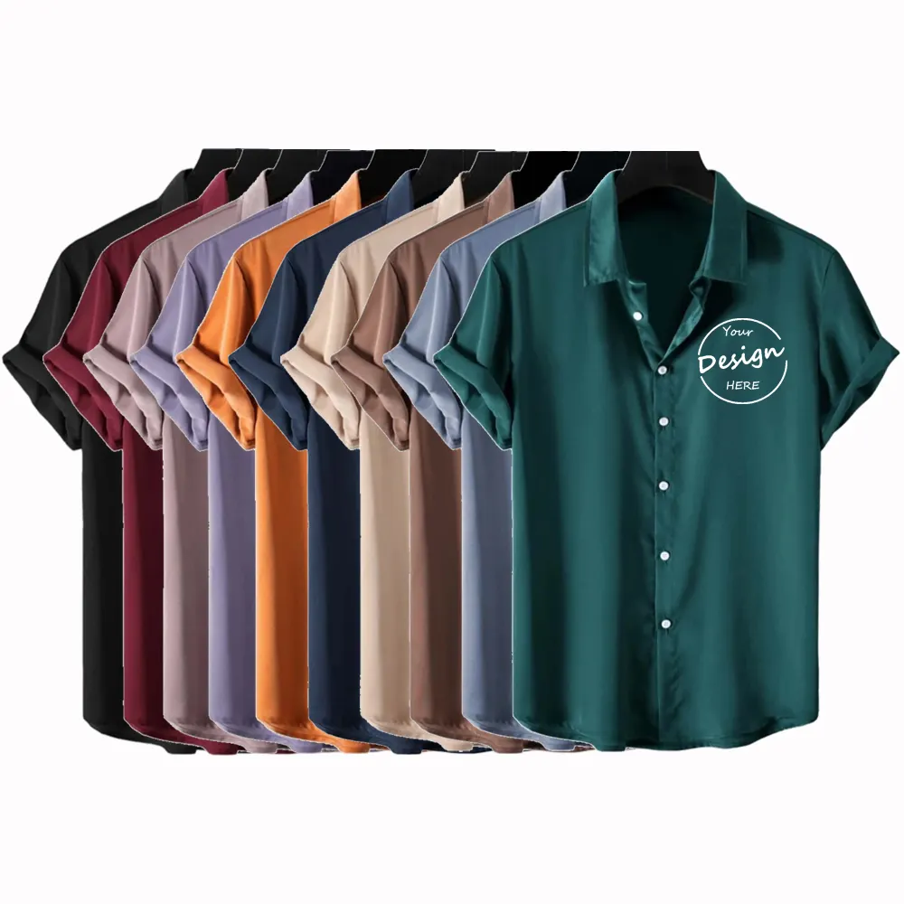 2022 personalizado al por mayor verano mejor liso estiramiento botón Arriba camisas sublimación diseño clásico manga corta 100% camisa de seda para hombres