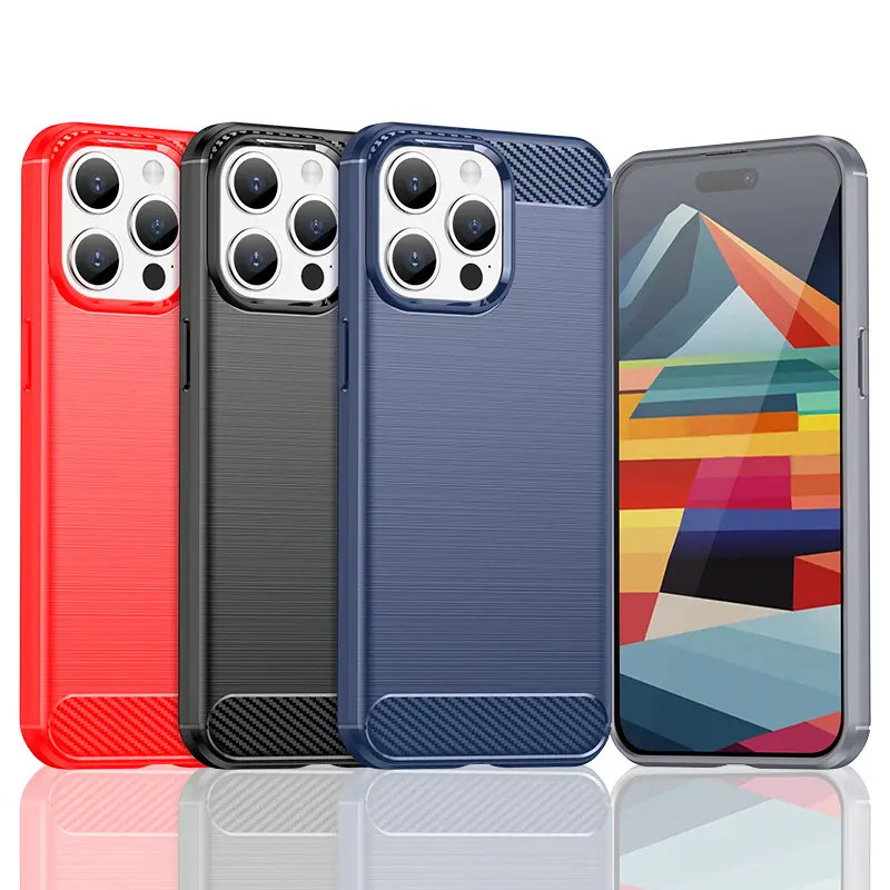 Nieuwe Telefoon Hoesje Voor Iphone 15, Koolstofvezel Textuur Geborsteld Lijn Zachte TPU Telefoon Case Cove Voor Iphone 15 Pro Max 15 Plus