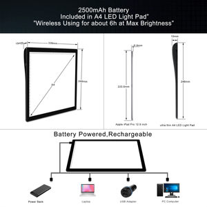 ポータブルおもちゃダイヤモンドペインティングライトボックス学習A4製図板ライトアップトレーシングLEDライトパッドタイプC - Product Image 3